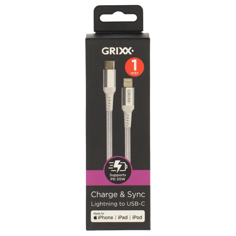 Grixx Lightning to USB-C white 1 meter