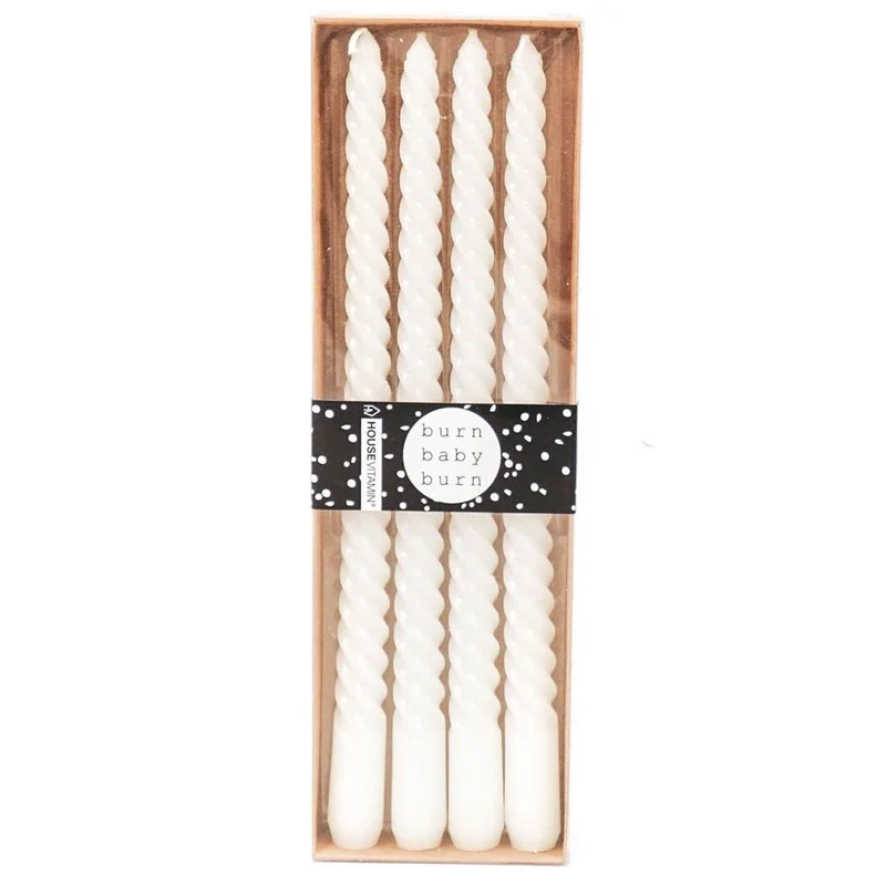 Dinerkaarsen set-van-4 Twisted White 30cm