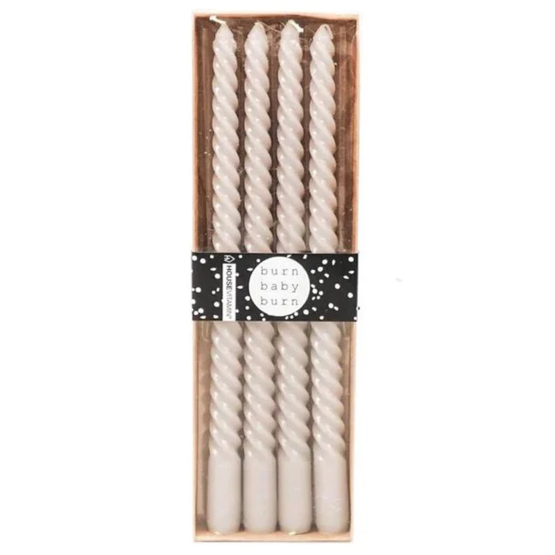 Dinerkaarsen set-van-4 Twisted Grey 30cm