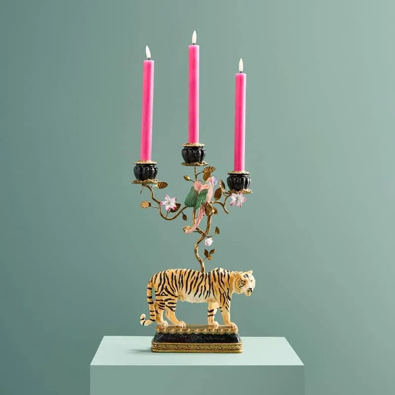 Gouden Tijger Kandelaar – Luxe Jungle Woonaccessoire 42 cm