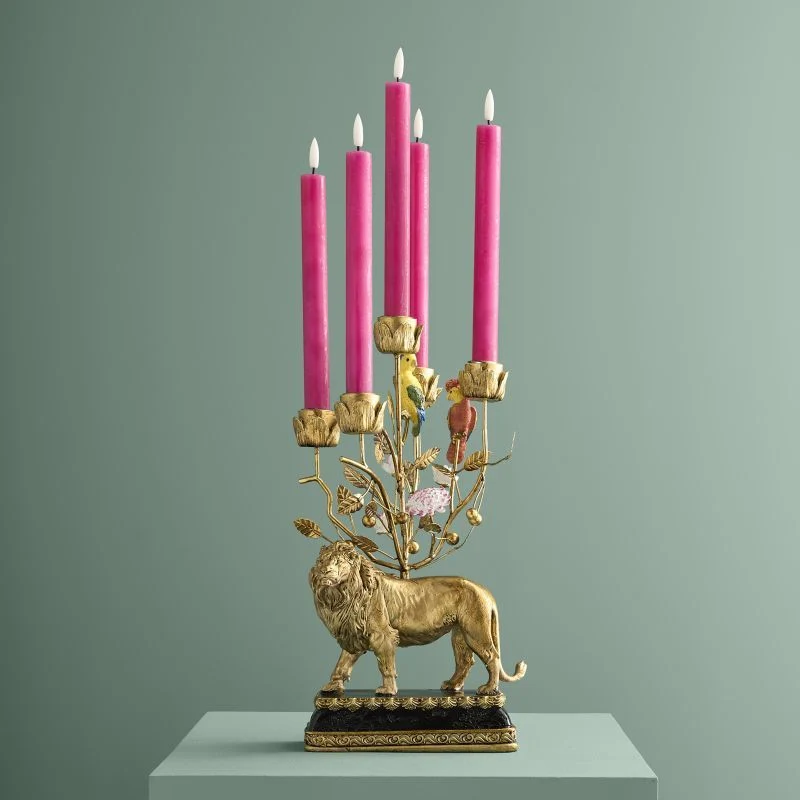 Gouden Leeuw Kandelaar – Luxe Jungle Woondecoratie