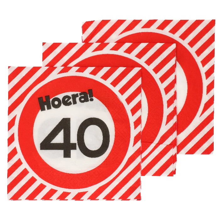 Servetten 40 jaar verkeersbord 33x33 cm - 20 stuks