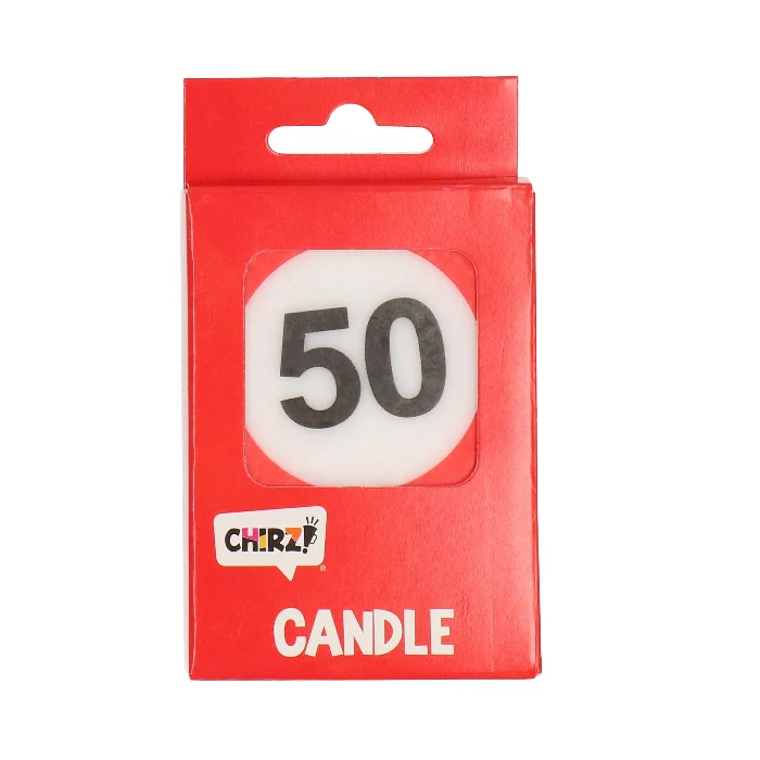 Taartkaarsje 50 rood/wit – 1 stuk
