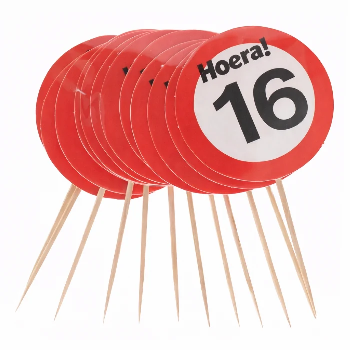 Cocktailprikkers 16 jaar rood/wit 12 stuks