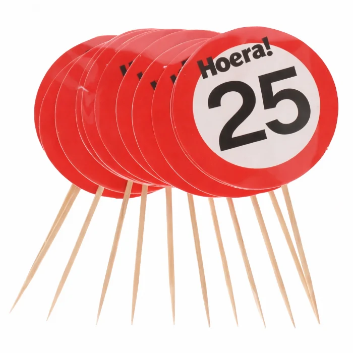Cocktailprikkers 25 jaar rood/wit 12 stuks