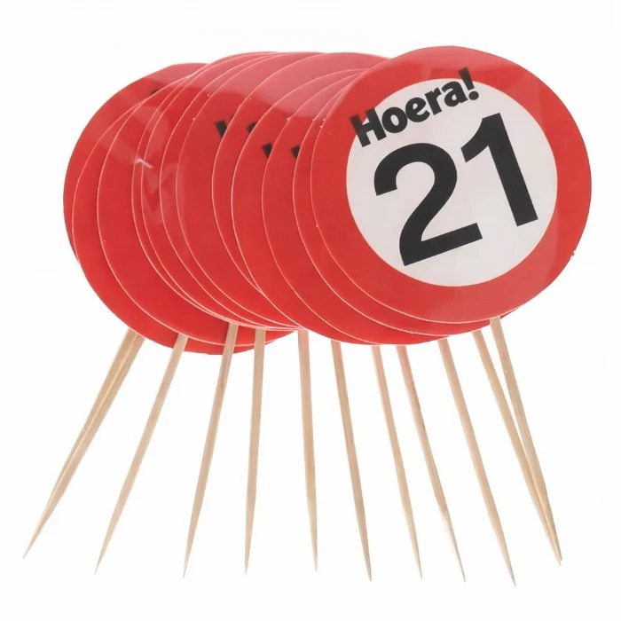 Cocktailprikkers 21 jaar rood/wit 12 stuks
