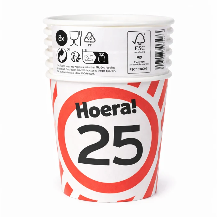 Papieren bekers 25 jaar verkeersbord 250ml 8St