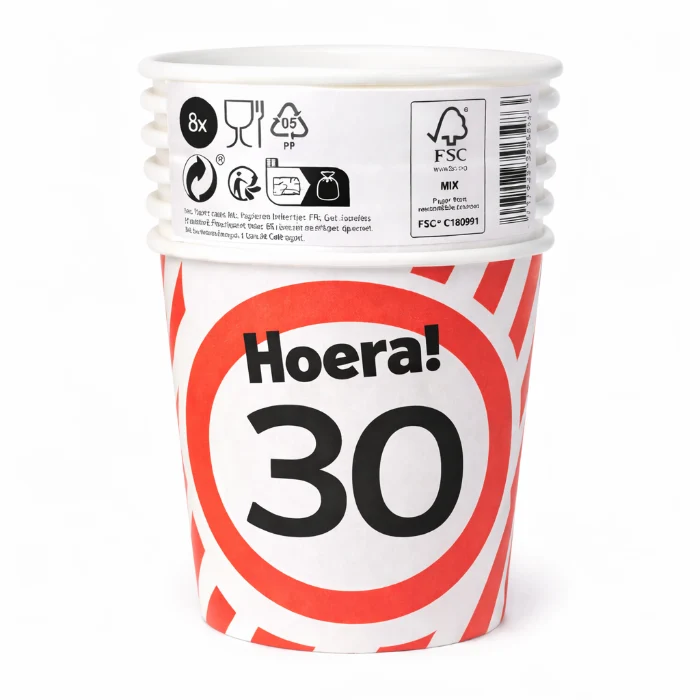 Papieren bekers 30 jaar verkeersbord 250ml 8St