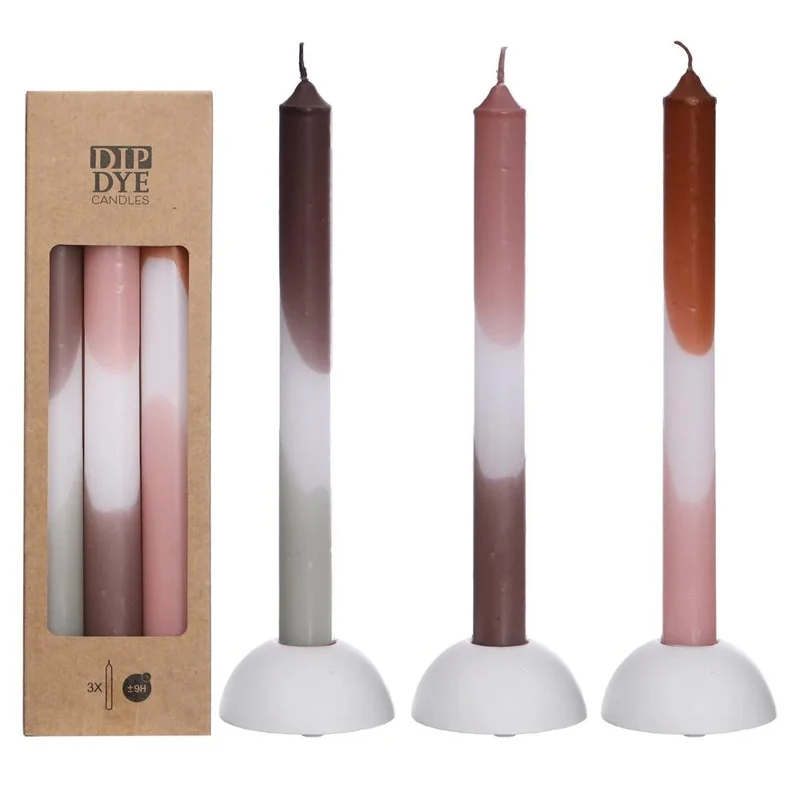 Kaars DIP DYE set-van-3 roze-olijf 2x2x24cm
