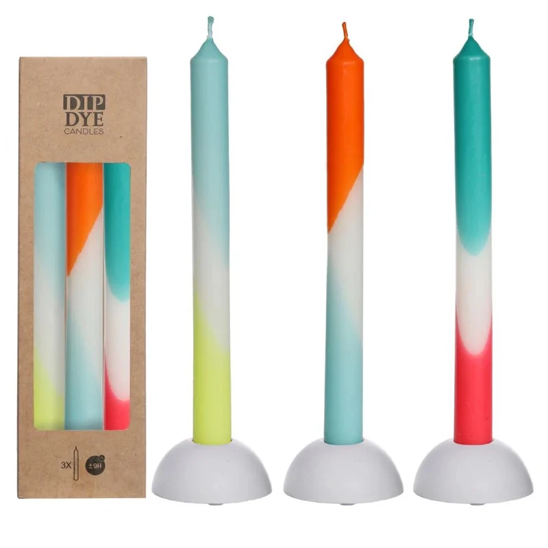 Kaars DIP DYE set-van-3 blauw-rood-geel 2x2x24cm