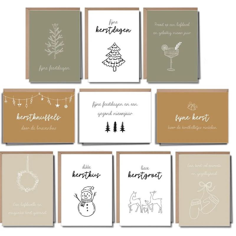Luxe Kerstkaarten Set 10 stuks met Enveloppen - Trendy