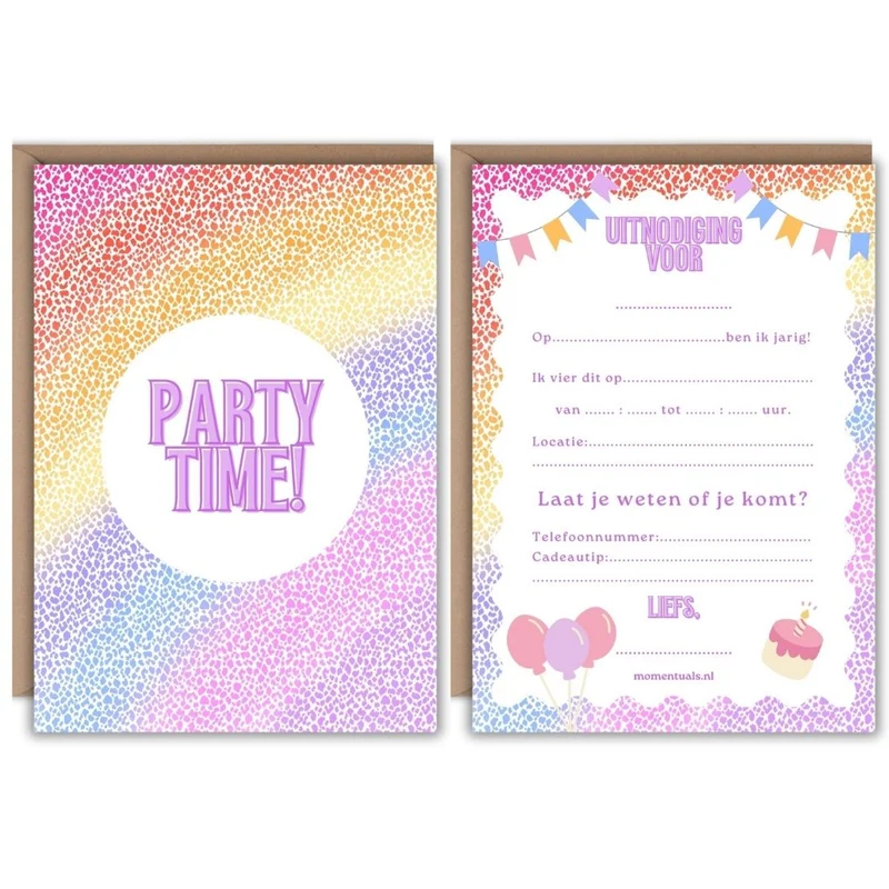 Uitnodiging Kinderfeestje Party Time Paars - 10 stuks