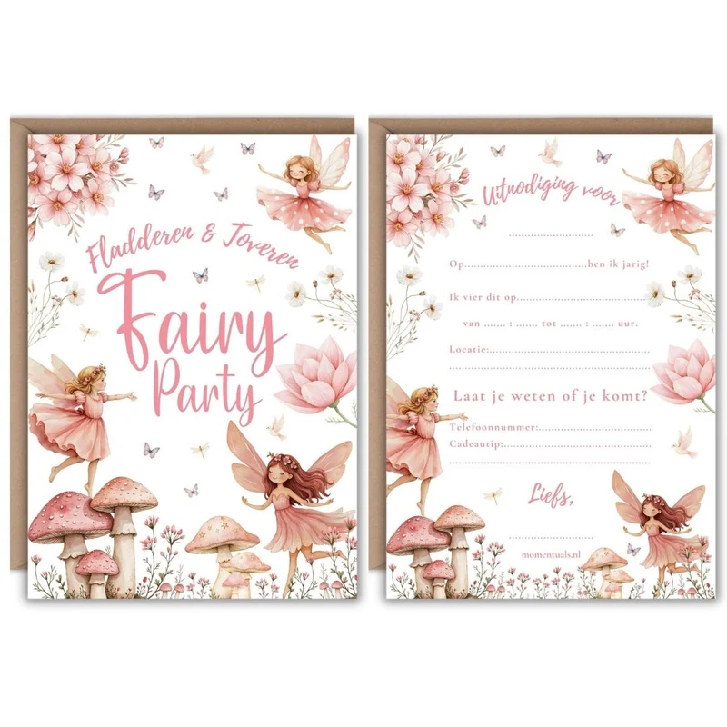 Uitnodiging Kinderfeestje Fairy Party - 10 stuks