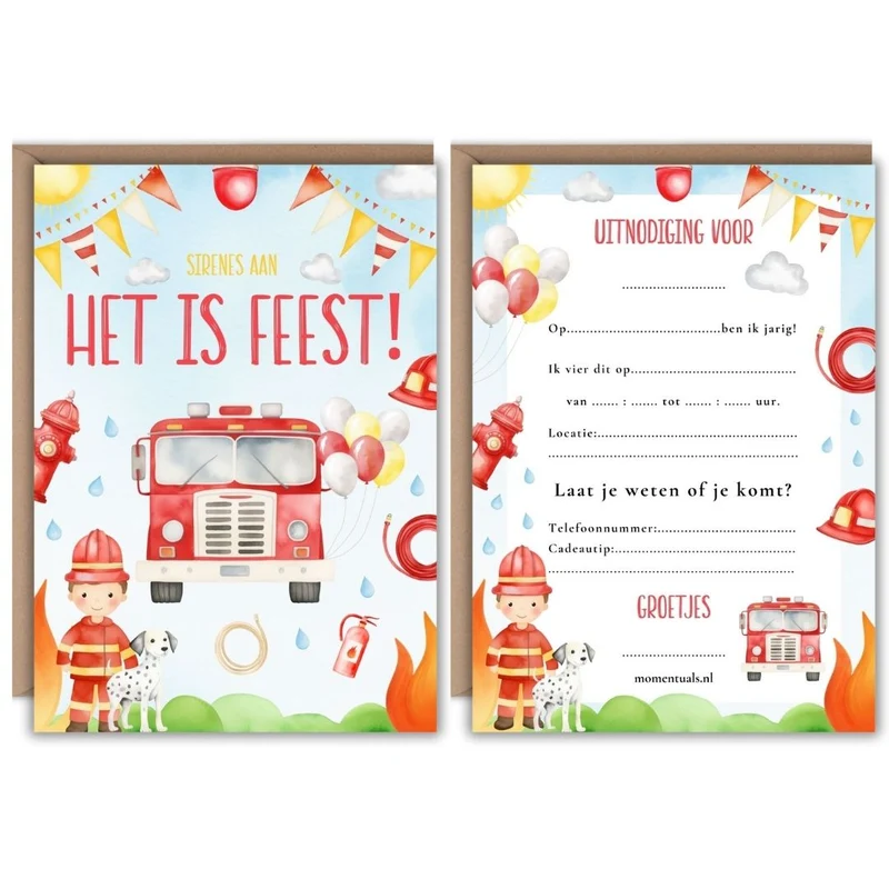 Uitnodiging Kinderfeestje Brandweer - 10 stuks