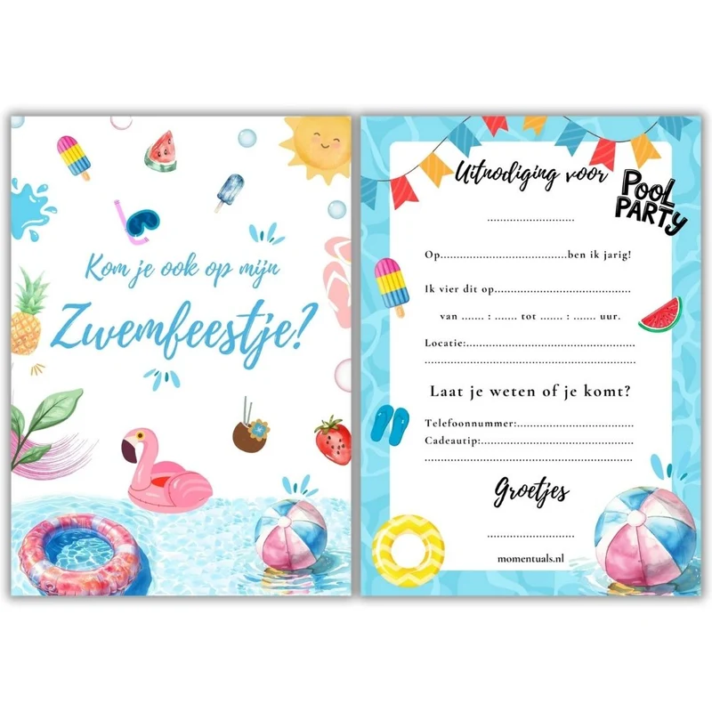 Uitnodiging Kinderfeestje Zwemfeestje - 10 stuks