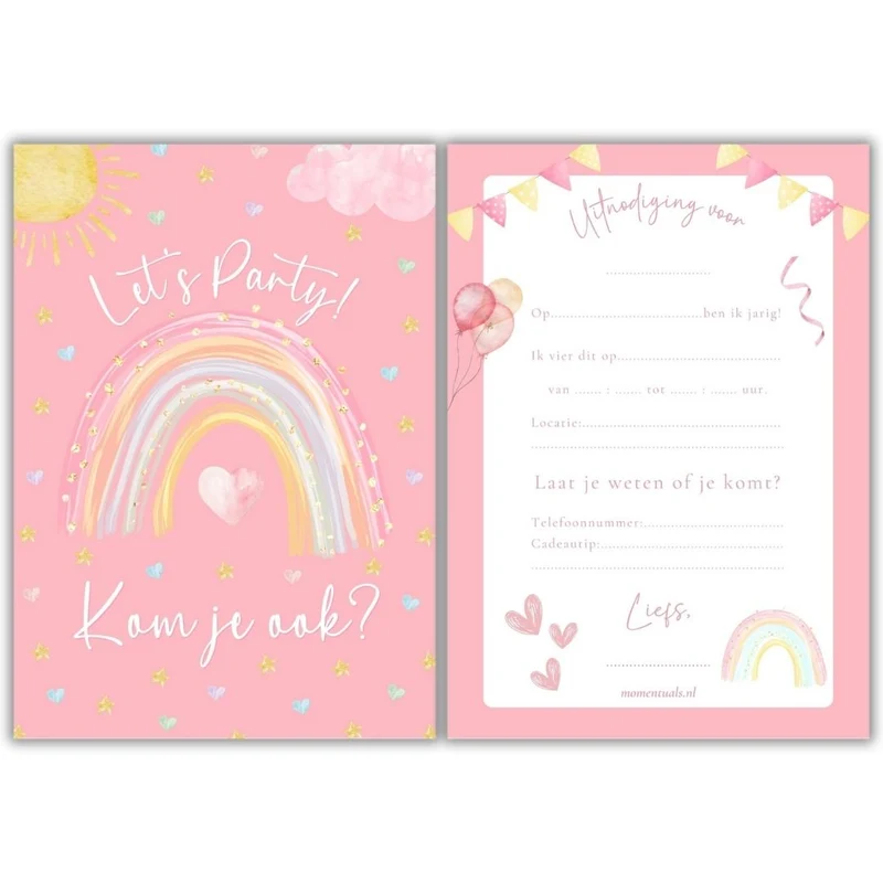 Uitnodiging Kinderfeestje Regenboog - 10 stuks