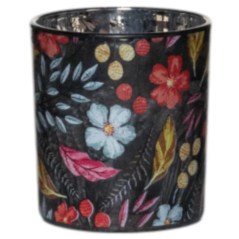Windlicht Sandy Bloemen zwart 8x8x8cm