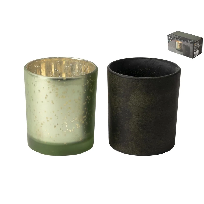 Giftset Theelicht Gusty set-van-2 groen 15x9x9cm