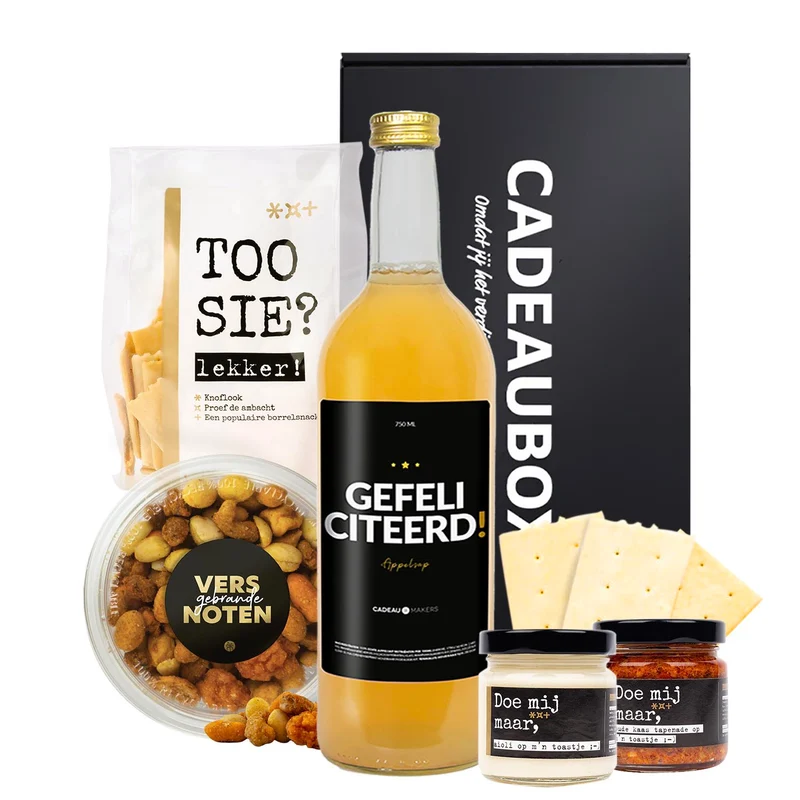 Gefeliciteerd | Appelsap + snacks in cadeaubox - The Tastery