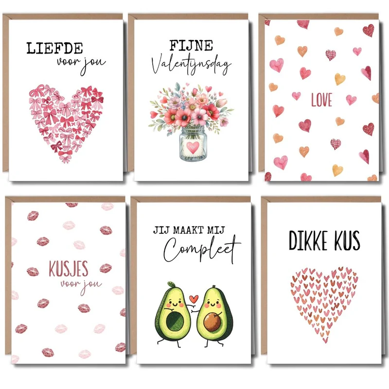 Kaartenset Valentijn en Liefde - 6 stuks