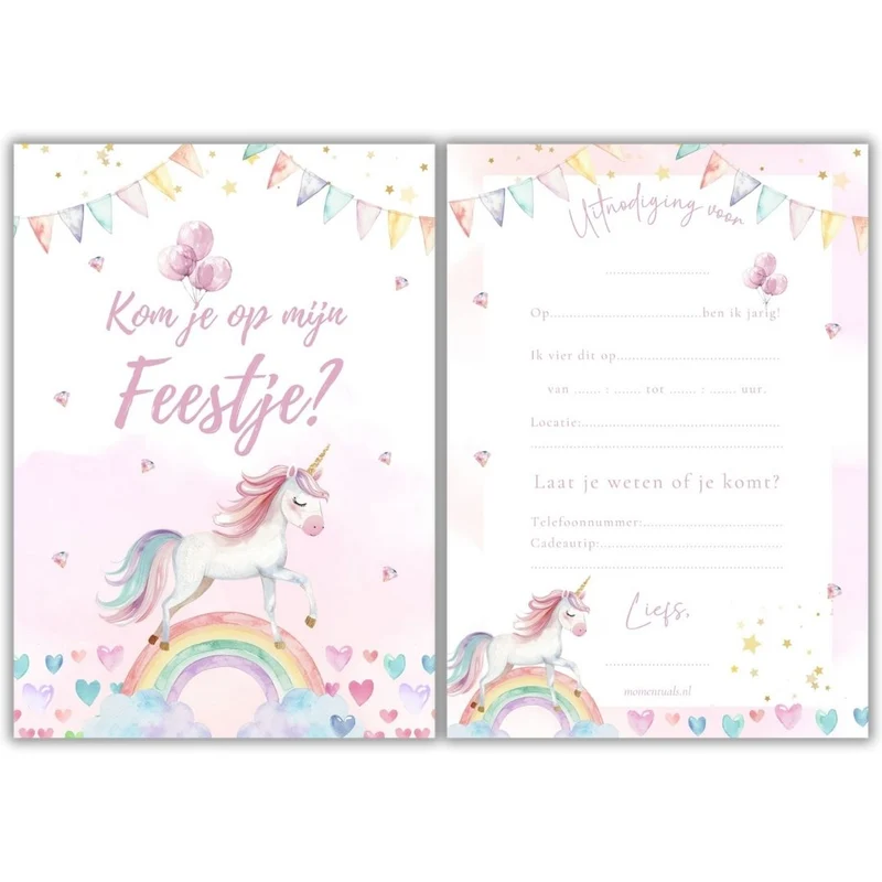 Uitnodiging Kinderfeestje Unicorn - 10 stuks