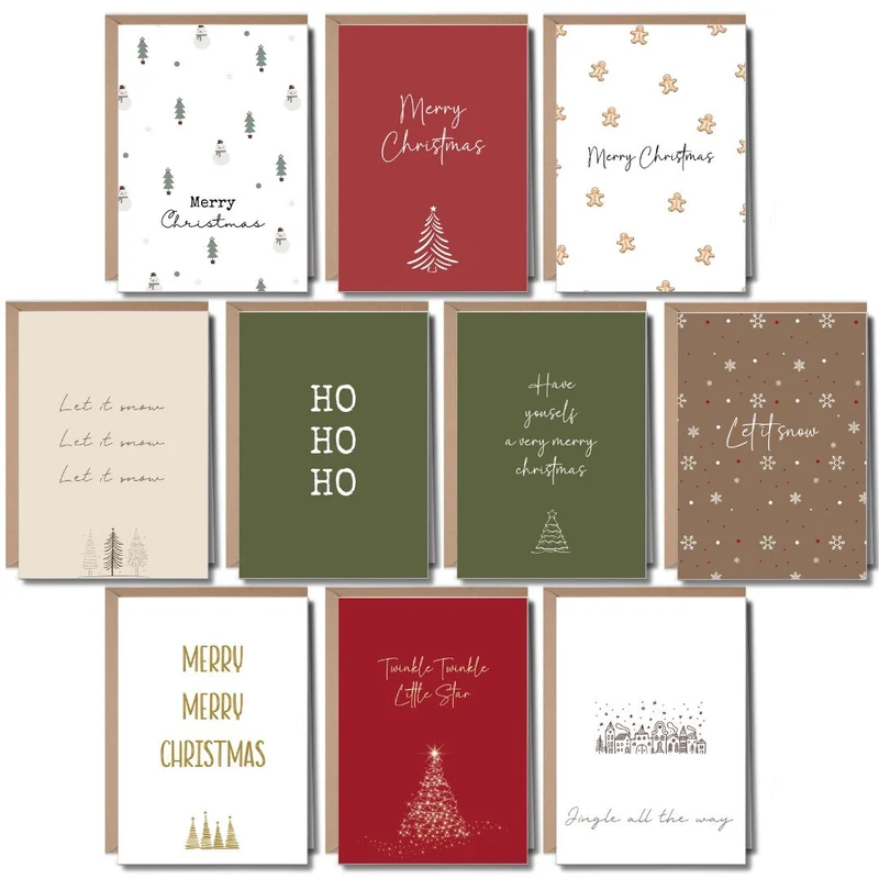 Luxe Kerstkaarten Set 10 stuks met Enveloppen - Rood