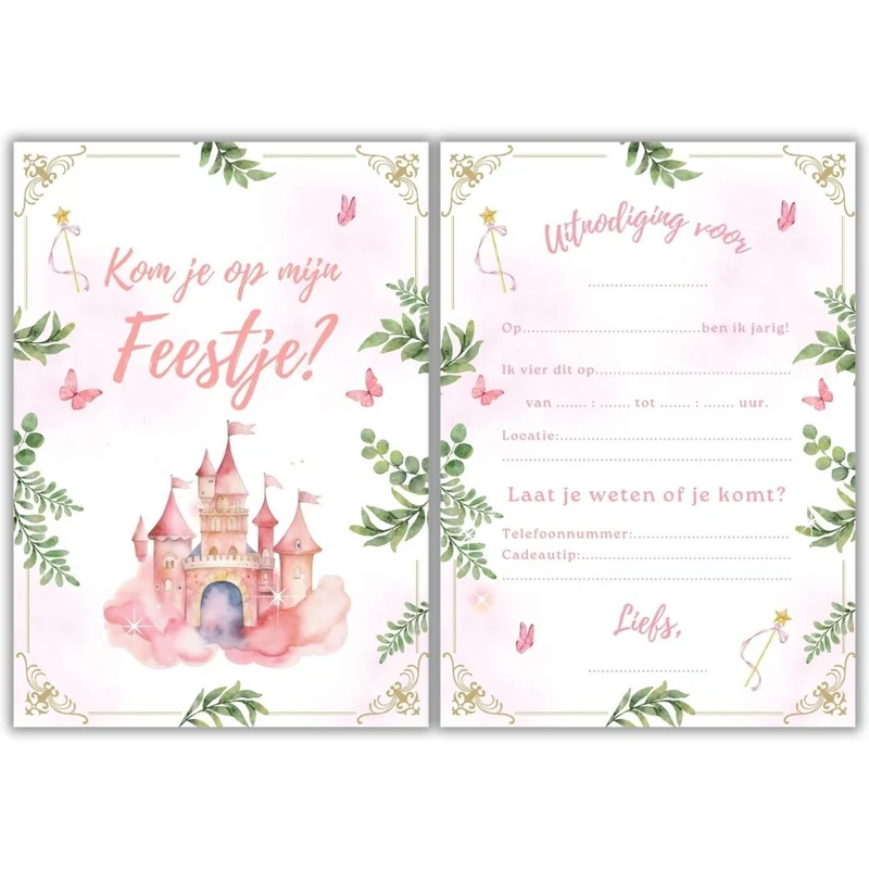 Uitnodiging Kinderfeestje Prinses - 10 stuks