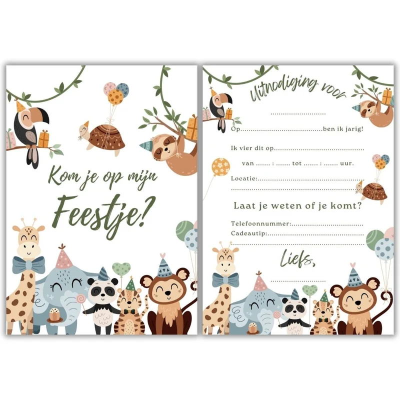 Uitnodiging Kinderfeestje Jungle - 10 stuks