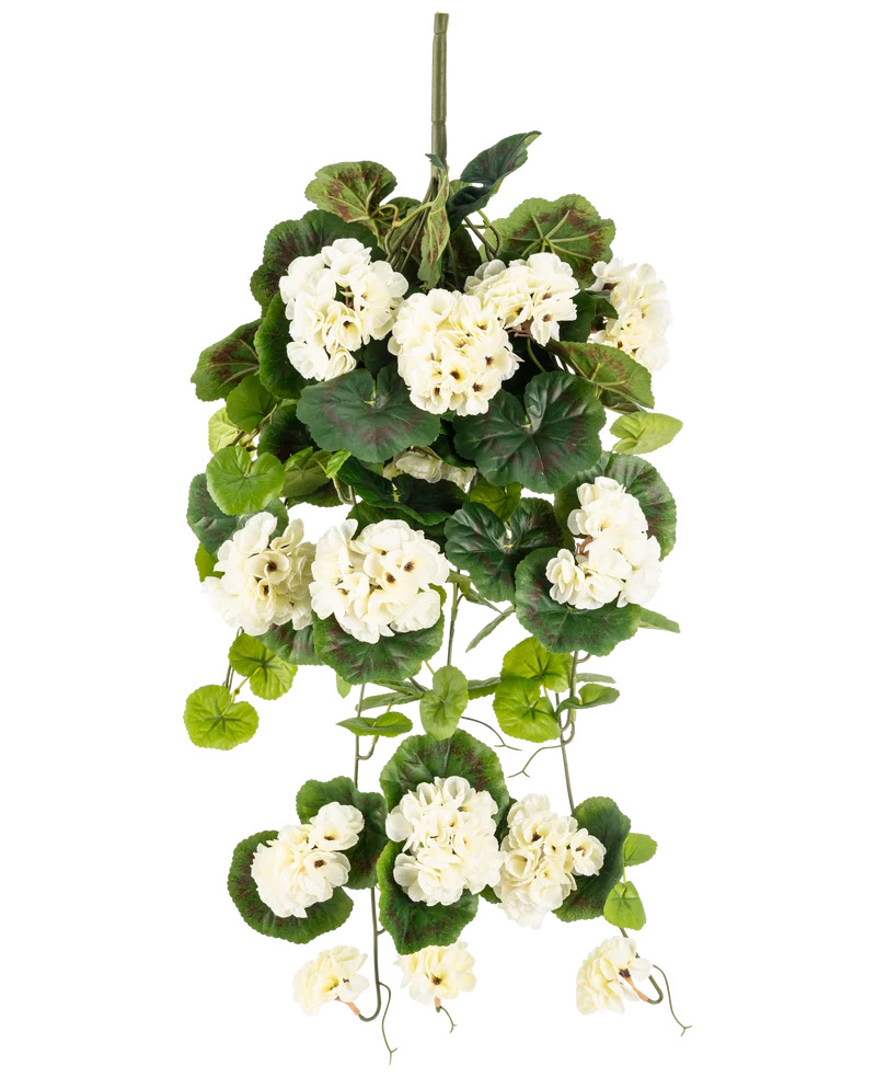 Kunst hangplant Geranium 75 cm wit