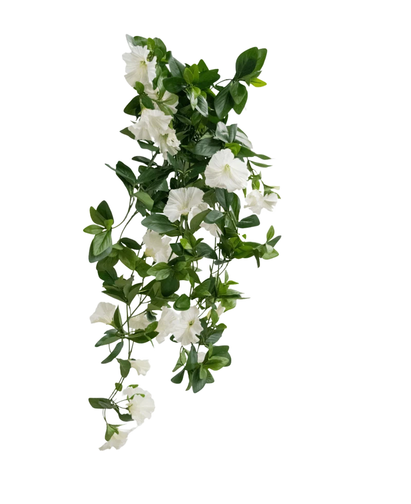 Kunst hangplant Petunia 70 cm wit