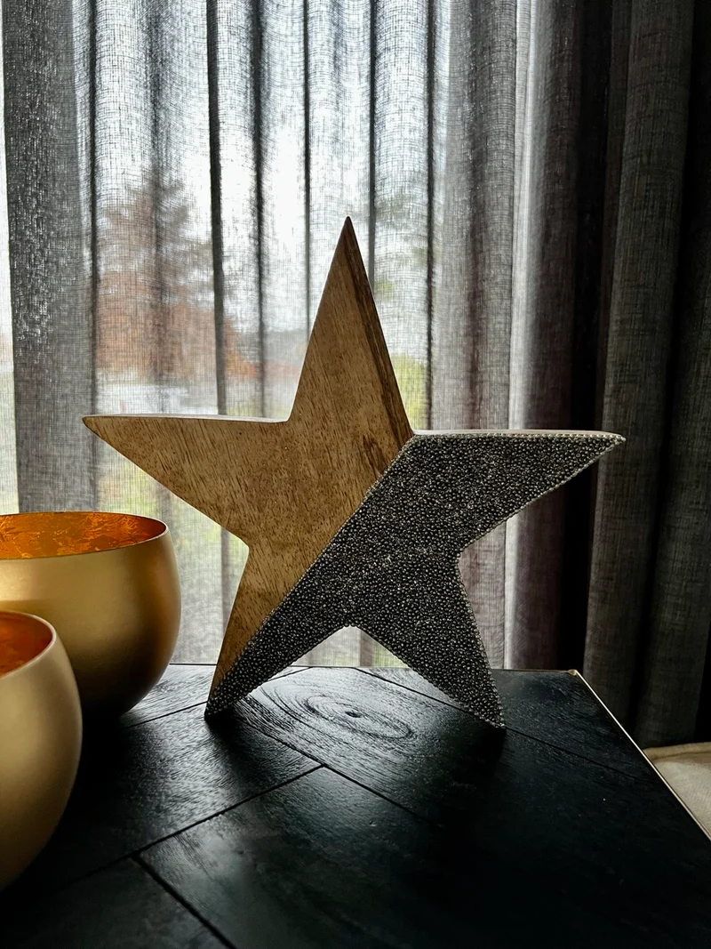 Ster Decoratie - hoogwaardig mangohout - 22 cm