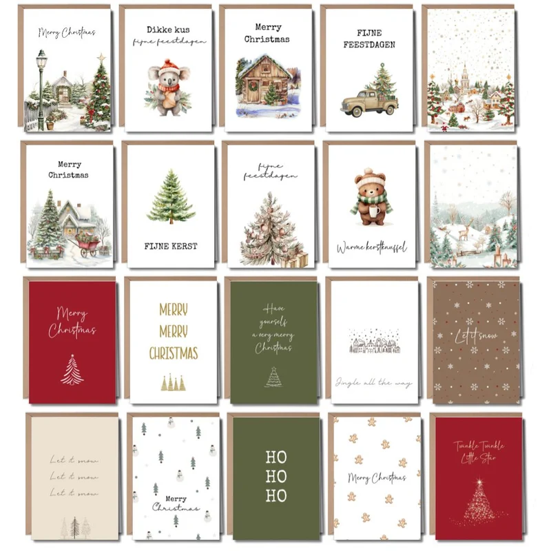 Luxe Kerstkaarten Set 20 stuks met Enveloppen - Nostalgie & Modern