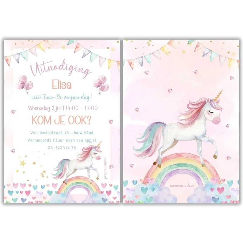 Uitnodiging Kinderfeestje Unicorn | Printable