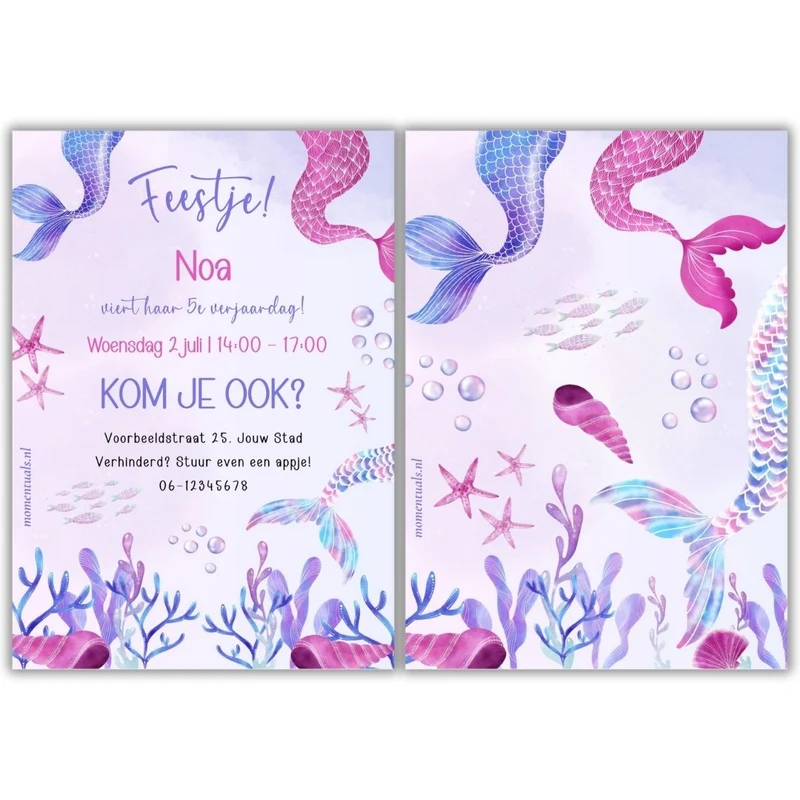 Uitnodiging Kinderfeestje Zeemeermin | Printable