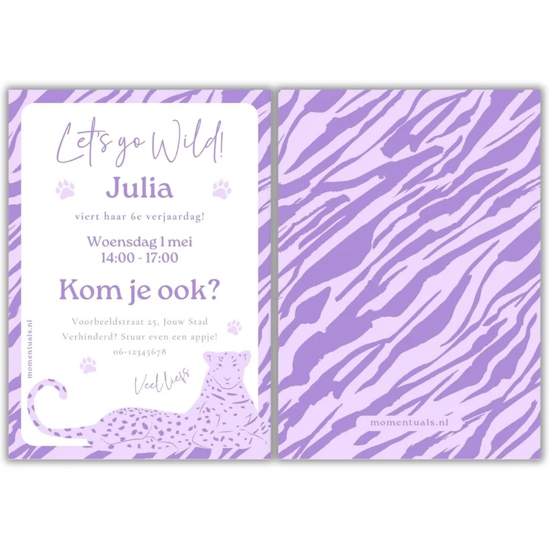 Uitnodiging Kinderfeestje Panter Paars | Printable
