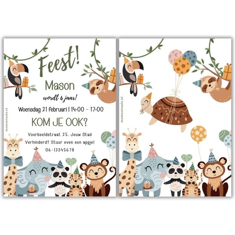 Uitnodiging Kinderfeestje Jungle | Printable