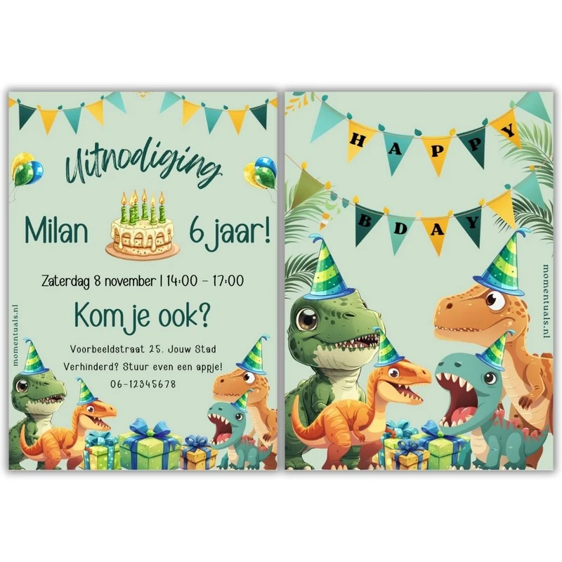 Uitnodiging Kinderfeestje Dino | Printable