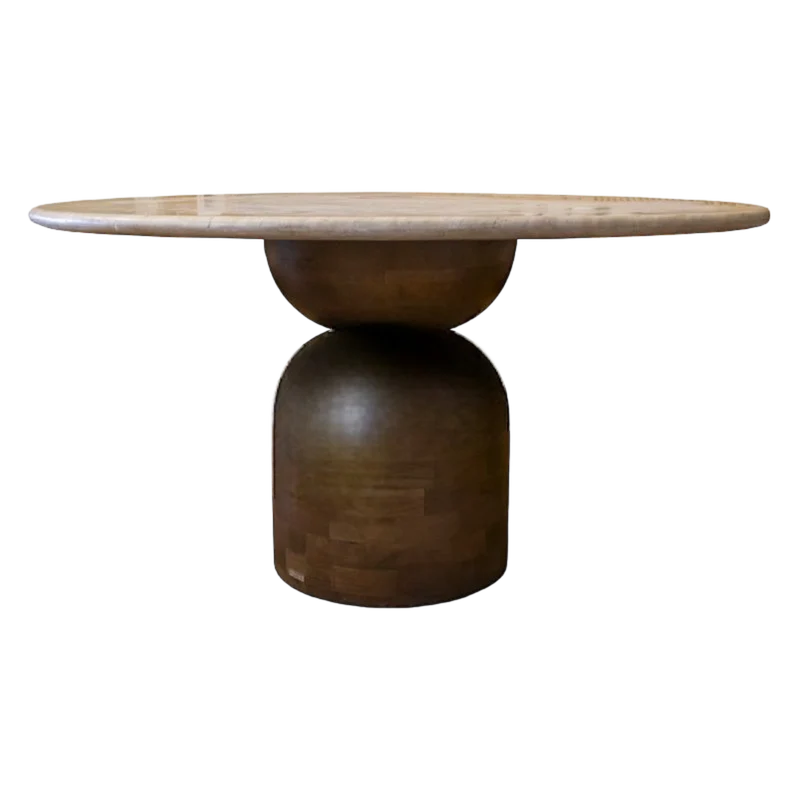 EETTAFEL MANGOHOUT MET TRAVERTIJN