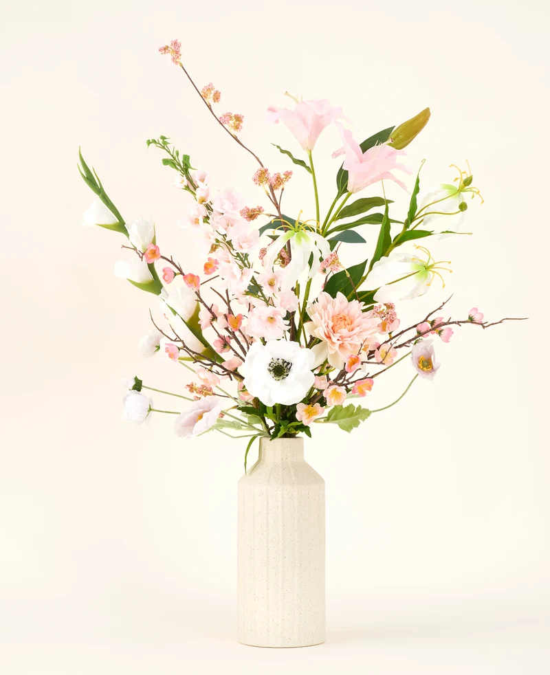 Zijden kunstbloemen boeket Pink & Pearl