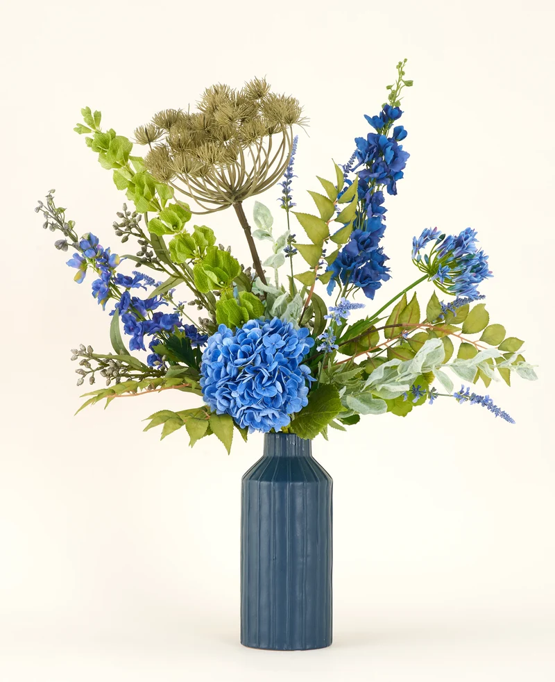 Zijden kunstbloemen boeket Mystic Blue Garden