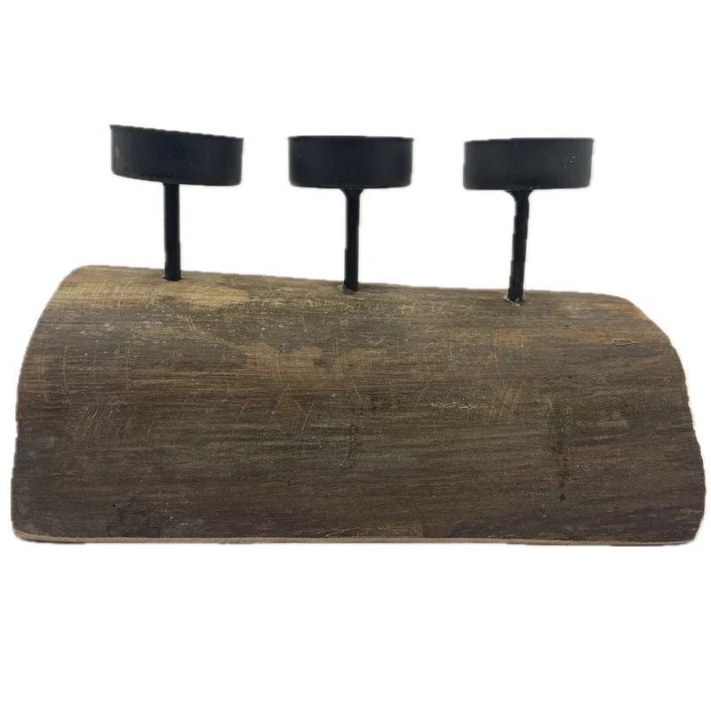 Waxinehouder Blok 3-lamp hout 14x20x12cm