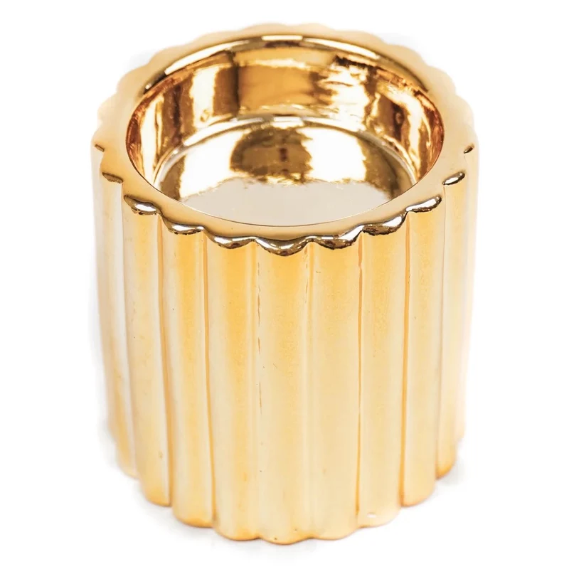 Theelicht Ribbel Verti goud 7x7x7cm