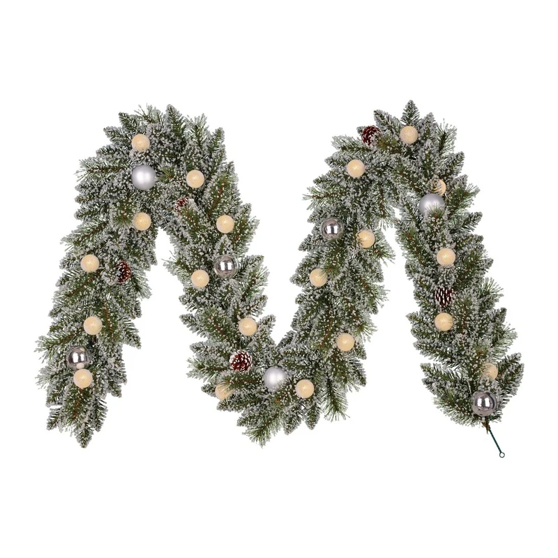 Kaprun Guirlande met LED Verlichting en Timerfunctie - L270 x Ø25 cm - Zilver, Groen