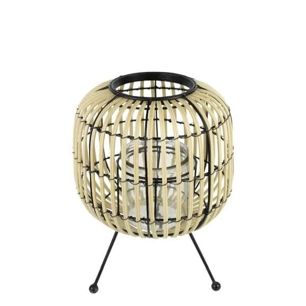 Windlicht Driepoot rond naturel-zwart 21x21x30cm