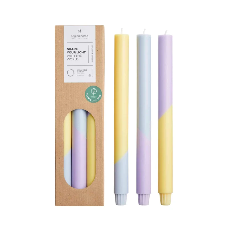 Kaarsen - Original Home set van 3 yellow/purple edition