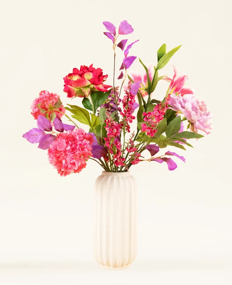 Zijden kunstbloemen boeket Rosy Saga Mist