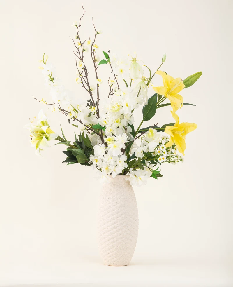 Zijden kunstbloemen boeket Sunkissed Ivory