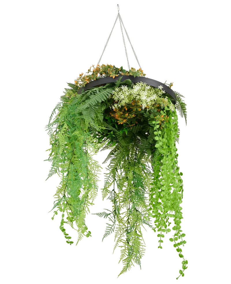 Kunst hangplant varen UV 40 cm in ring zwart