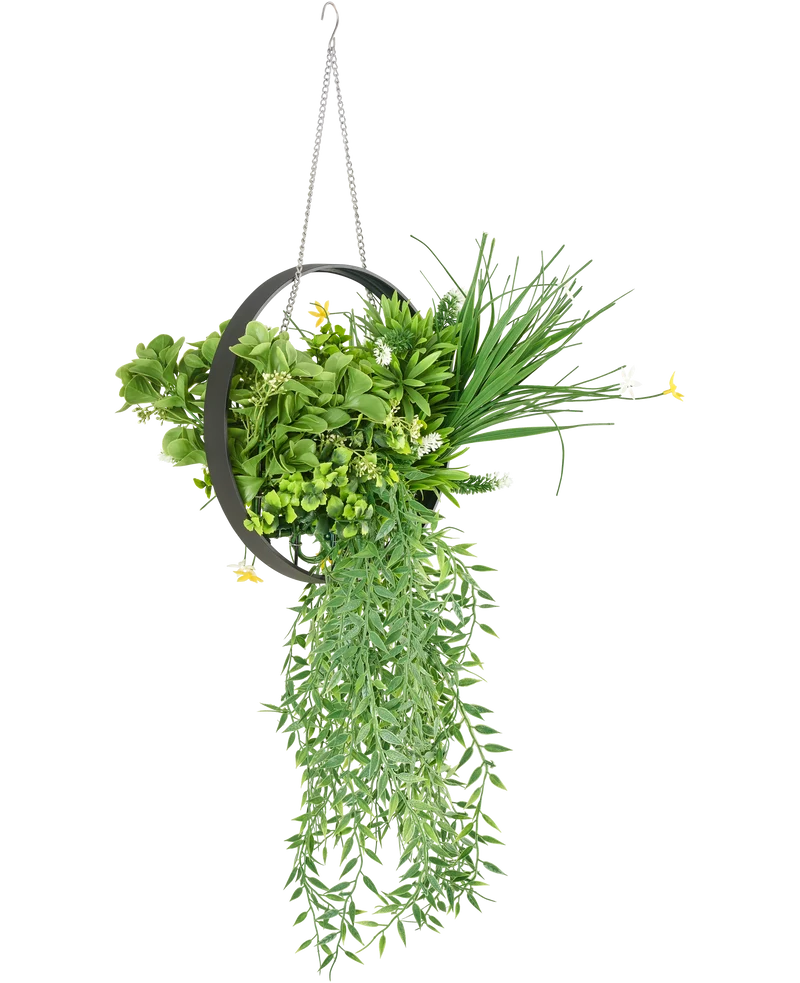 Kunst hangplant varen UV 30 cm in ring zwart