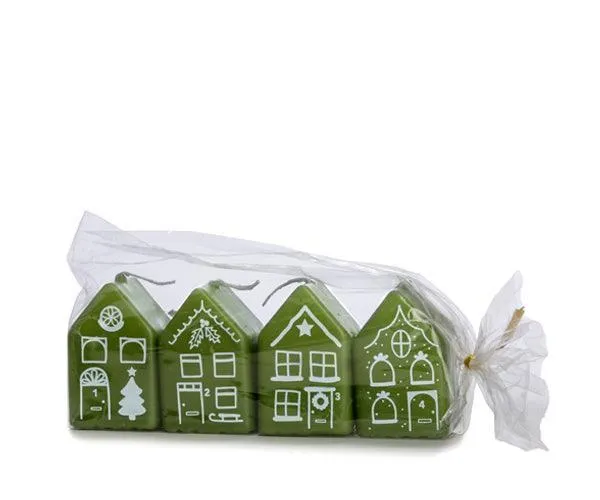 Kaarsen set van 4 - Kersthuisjes groen